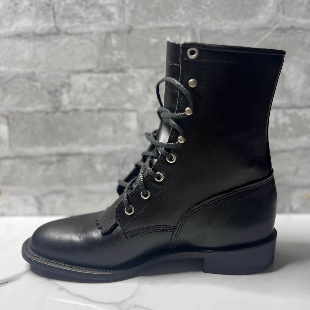 black leather Chippewa boots Black Lace-Up Women's Boots